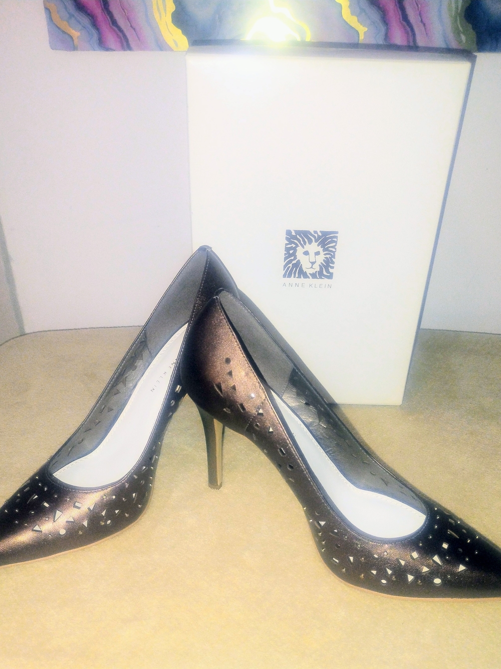 Anne Klein Metallic Bronze Pointed-Toe Cutout Pumps